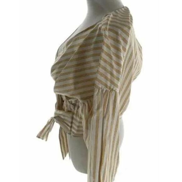 Derek Lam 10 Crosby Cropped Bell Sleeve Tie Waist Blouse Top Size 14 - Picture 8 of 10